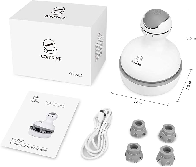 COMFIER Cordless Scalp Massager Hair Growth,Electric Head Massager Scalp Stress Relax with4 Soft Silicone Massage Heads,Waterproof Hair Massager Scalp,Dog&Cat Massager,Gifts for Him Her