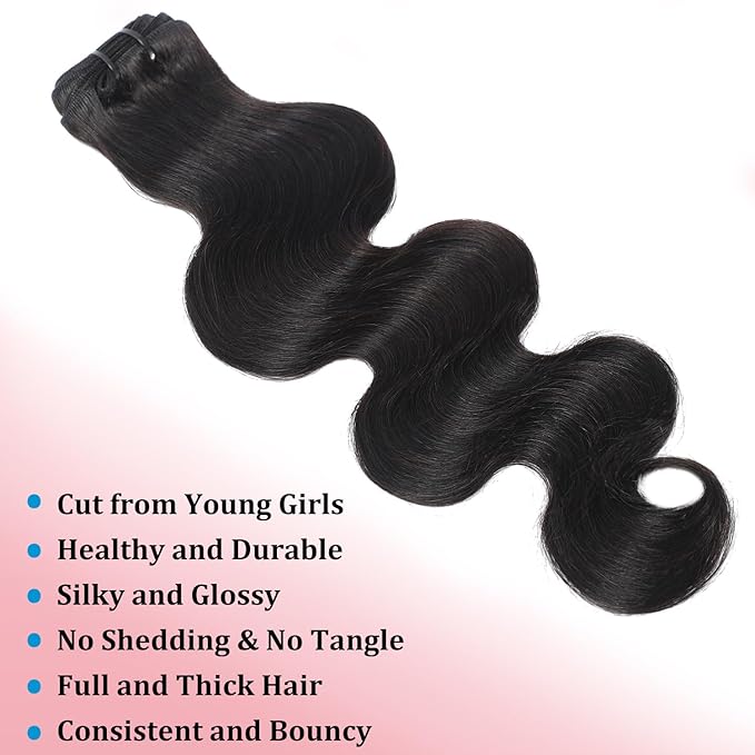 12A Human Hair Bundles 20 Inch Body Wave Bundles Human Hair 100% Unprocessed Brazilian Virgin Weave 1 Bundle for Women Natural Black Real Body Wavy Human Hair Extensions