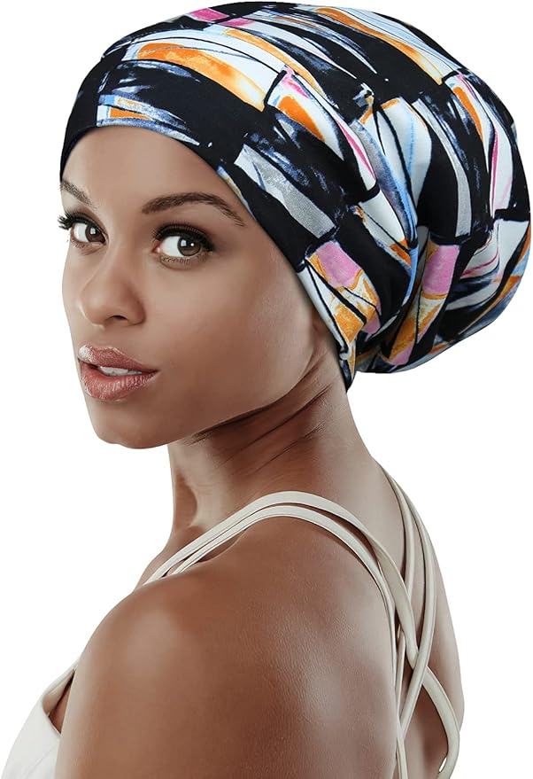 Adjustable Satin Lined Sleep Cap for Dreadlocks Curly Hair Large Head-Stay On Overnight