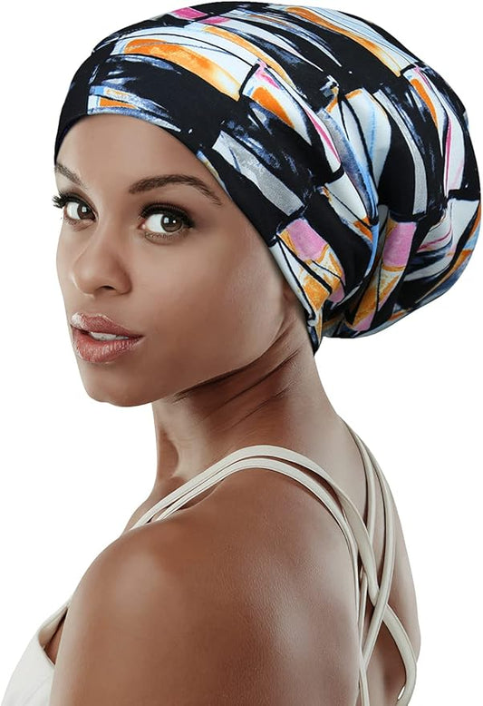 Adjustable Satin Lined Sleep Cap for Dreadlocks Curly Hair Large Head-Stay On Overnight