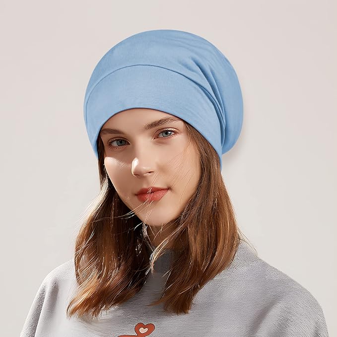 OLESILK Silk Bonnet for Curly and Frizzy Hair, Sleep Cap for Sleeping, Unisex Hair Wrap, Medium, Light Blue
