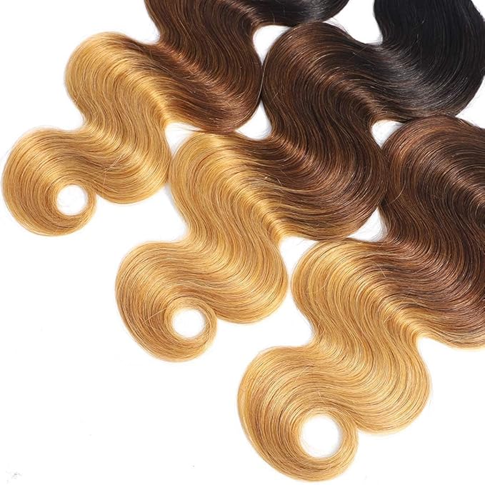 Ombre Human Hair Bundles 1b/4/27 Three Tone Brazilian Ombre Body Wave One Bundle 18inch 100% Unprocessed Virgin Human Hair Bundles Weaves Extensions for Women