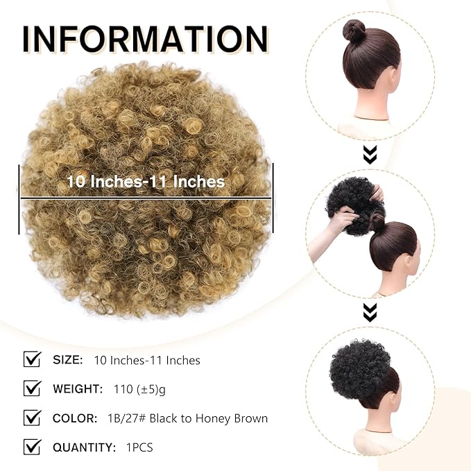 AISI QUEENS Afro Puff Drawstring Ponytail for Black Women, Black to Honey Brown Afro Bun Drawstring Ponytail for Women Girls(T27#)