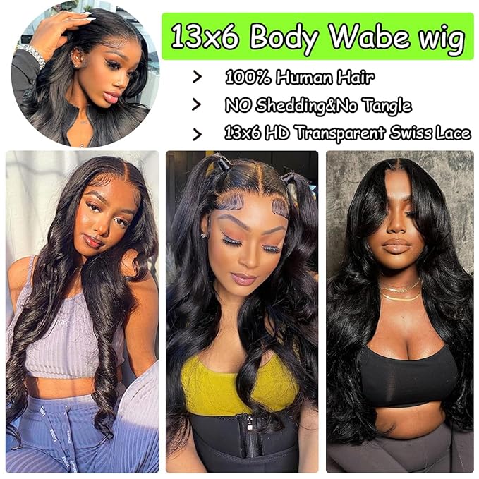 30 Inch Body Wave Lace Front Wigs Human Hair For Black Women 13×6 HD Transparent Lace Front Wig Natural Black Color 180% Density Pre Plucked With Baby Hair