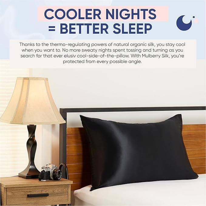 Blissy Silk Pillowcase - 100% Pure Mulberry Silk - 22 Momme 6A High-Grade Fibers - Silk Pillow Cover for Hair & Skin - Regular, Queen & King (Black, King)