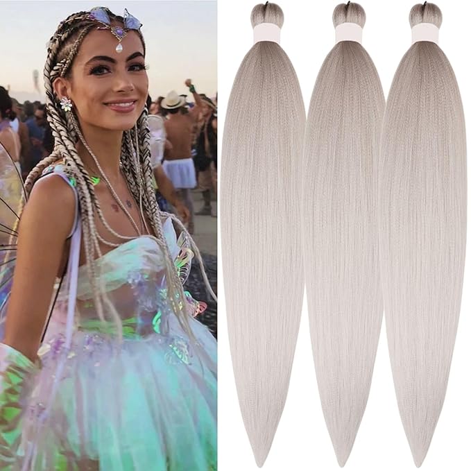 Ash Grey Blonde Braiding Hair Pre stretched Ez Braids Hypoallergenic Knotless Prestretched Braiding Hair for Twist Box Braids Yaki Texture