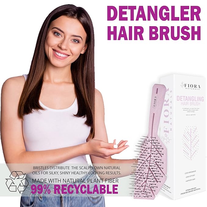Fiora Naturals Hair Detangling Brush for Women - Detangler Hair Brush w/Flexible Soft Bristles- Gently Glides Through Tangles - Curly, Fine, Dry and Shower Wet HairBrush, cepillo para cabello - Pink