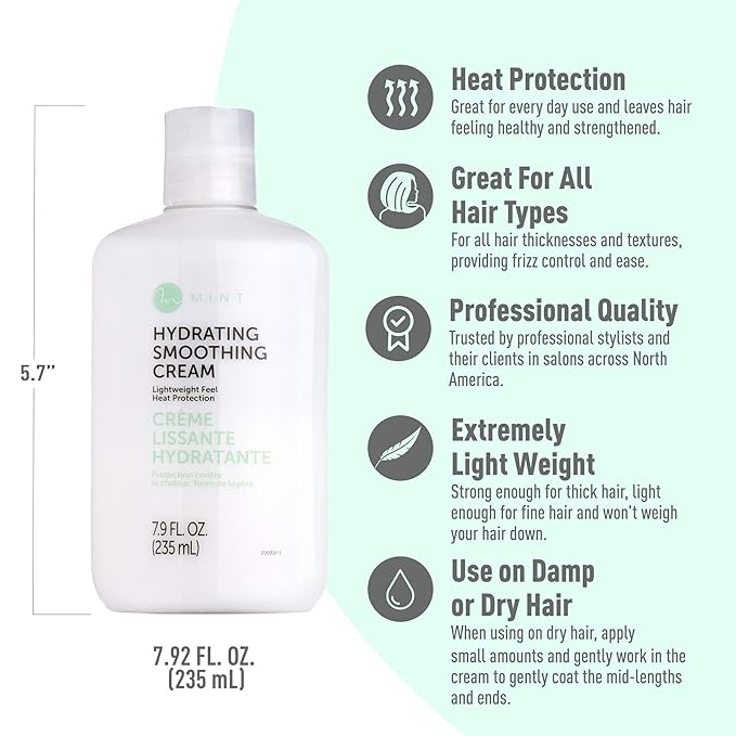 MINT Professional Series Hydrating Heat Protectant for Hair Extremely Light Weight Hair Smoothing Cream with Frizz Control for Damaged, Curly or Frizzy Hair | Thermal Protection Styling Cream