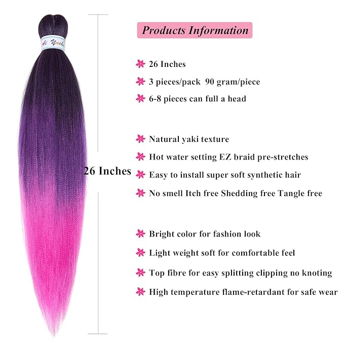 Purple Ombre Braiding Hair Pre Stretched Kanekalo Prestretched Braiding Hair Ombre Knotless Kids Micro Jumbo Hair Extensions for Box Braids Braiding