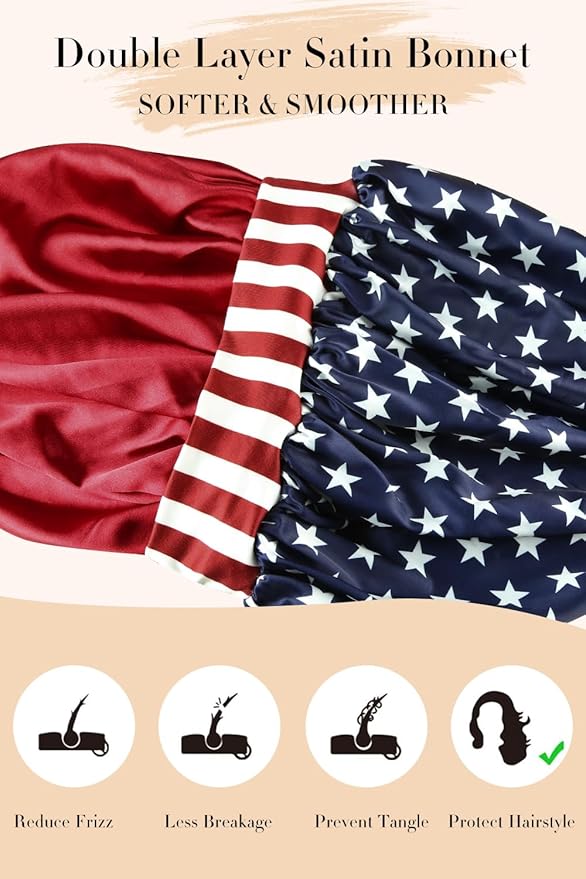 Double Layer Silk Bonnet with Tie Satin Lined Sleep Cap Hair Cover for Women's Curly Natural Hair