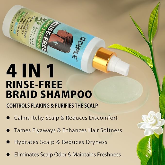 Rinse-Free Shampoo for Braid No Water Shampoo for Locs, Twists, Weaves, Dreadlock, Dry Spray for BuildUp, Odor, Itch& Flakes, No Residue Chemical Free- Cotton Pads Rounds for Briads, Scalp, Face Clean