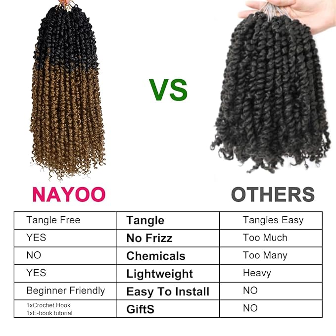 NAYOO Passion Twist Hair - 8 Packs 16 Inch Passion Twist Crochet Hair For Women, Crochet Pretwisted Curly Hair Passion Twists Synthetic Braiding Hair Extensions(16 Inch 8 Packs, OT27)
