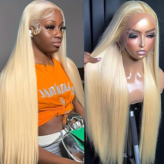 34 Inch 13×6 613 lace front wigs human hair 200% density straight blonde wig human hair pre plucked With Baby Hair