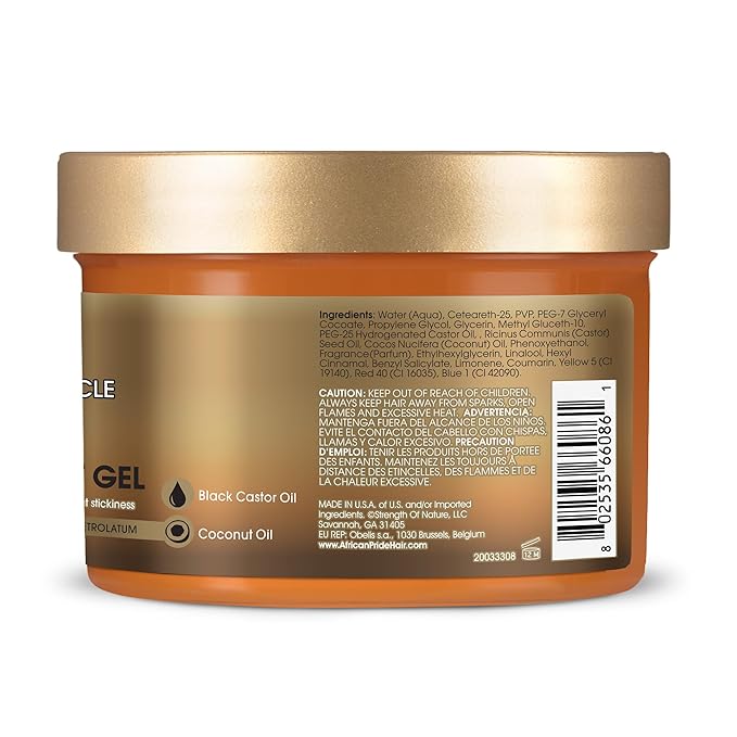 African Pride Black Castor Miracle Extra Hold Braid, Loc, Twist Gel - Extreme Hold Braiding Hair Gel, Edge Control & Tames Frizz, No Flake (Pack of 3) | Natural Ingredients, Coconut Oil | 8oz