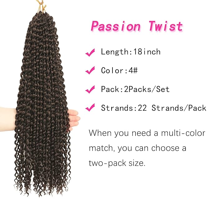 18 Inch Passion Twist Hair, Water Wave Crochet Hair Passion Twist Crochet Hair for Women Long Bohemian Synthetic Curly Braiding Hair Extensions Passion Twists Braiding Hair (18 Inch (Pack of 2), #4)