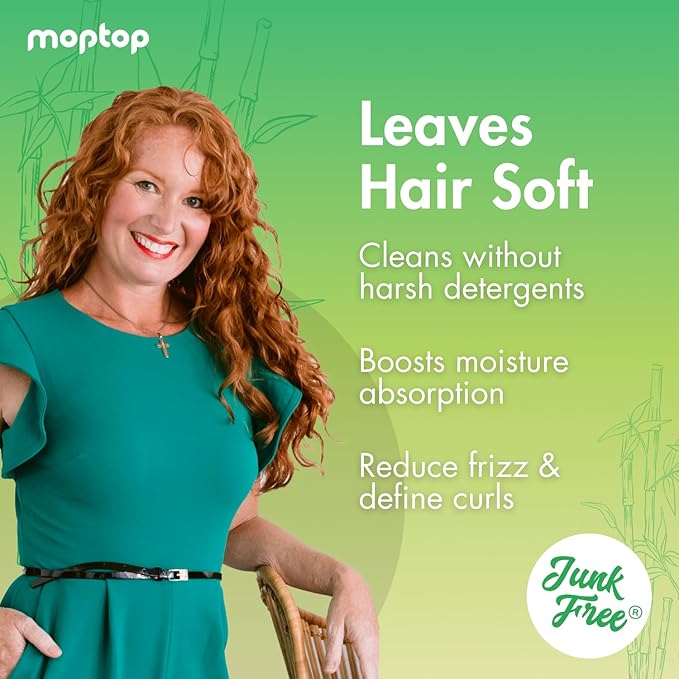 MopTop Gentle Shampoo – Every Day Curly Hair Sulfate Free Shampoo, Improves Moisture & Reduces Frizz, Paraben Free Natural Hair Products for Straight, Wavy, Curly, Coily Texture (Bamboo, 8oz)