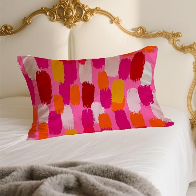 Silk Pillow Case for Hair and Skin Abstract Retro Pink Orange Brush Standard Size Silk Pillow Case with Zipper Super Soft Pillow Covers for Women Bed Sleeping, 20x26 Inches