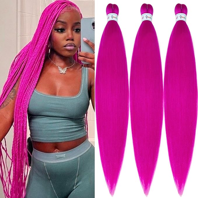 30 Inch Magenta Braiding Hair Knotless Hypoallergenic Non Toxic Pink Braiding Hair Pre Stretched Plant Based Synthetic Braids Hair Extensions 3 Packs
