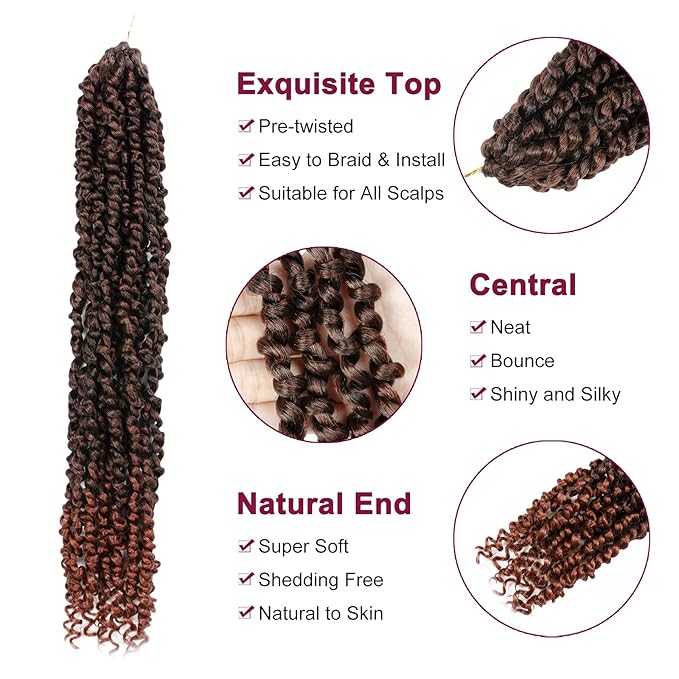 Passion Twist Hair - 8 Packs 22 Inch Passion Twist Crochet Hair For Women, Crochet Pretwisted Curly Hair Passion Twists Synthetic Braiding Hair Extensions (22 Inch 8 Packs, T350)