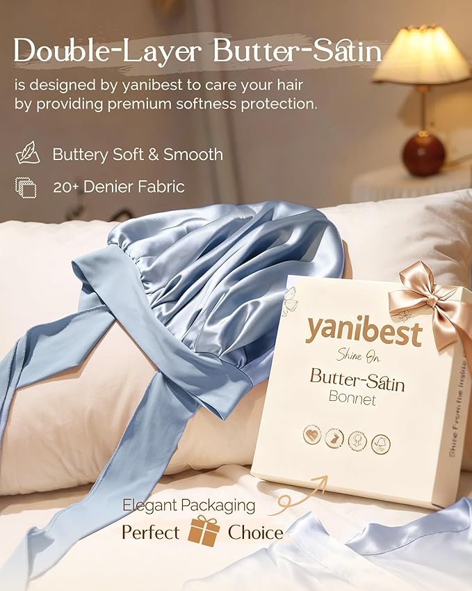 YANIBEST Silk Bonnet for Sleeping Women Adjustable Double Layer Satin Bonnet Reduce Friction Prevent Frizz Natural Curly Hair