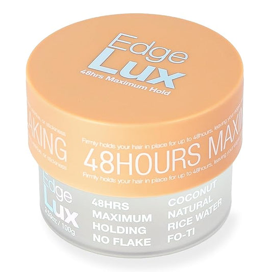 Edge Lux Edge Control Gel with Castor Oil, Keratin, Biotin, and Olive Oil - 48 Hour Maximum Hold, Non-Flaking, Non-Greasy, Scented, Conditioning Styling Gel for All Hair Types