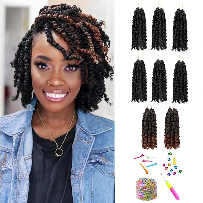 Passion Twist Crochet Hair-Mixed Color Combo Pack(6 packs 1B+2 packs T1B/30),Pre-twisted Pre Looped Short Super Soft Synthetic Braided Hair Extensions For Black Women and Kid(6"-8 Packs,1B+T30)