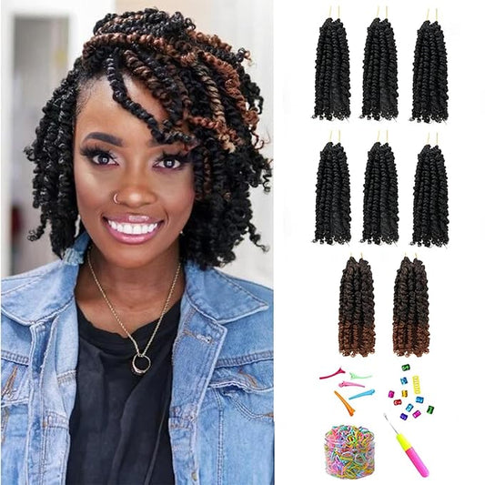 Passion Twist Crochet Hair-Mixed Color Combo Pack(6 packs 1B+2 packs T1B/30),Pre-twisted Pre Looped Short Super Soft Synthetic Braided Hair Extensions For Black Women and Kid(6"-8 Packs,1B+T30)