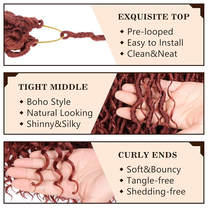 COOKOO Ginger Bohemian Locs Crochet Hair for Black Women 18 Inch 8 Packs Goddess Locs Crochet Hair Boho Faux Locs Crochet Hair Pre Looped Crochet Locs with Curly Ends River Locs Hair Extentions 350#