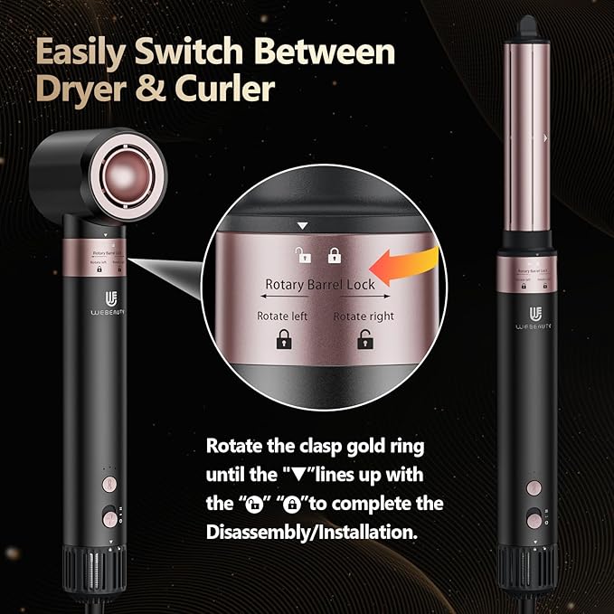 Hair Dryer Hot Air Styler: High-Speed Blow Dryers with Negative Ionic for Fast Drying Frizz Control, Extra Long Barrel 1 1/4 Inch Curling Iron Airflow Auto Wrap Curler for Quick Styling