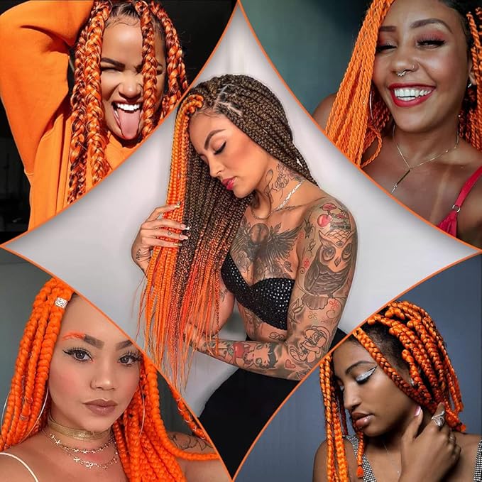 Umylar Orange Braiding Hair Extensions 16 Inch Pre stretched Braiding Hair Hot Water Setting Synthetic Braiding Hair Pre Stretched Crochet Braids Hair(16 Inch,3 Packs,Orange#）