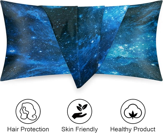 Galaxy Nebula Silky Satin Pillowcase for Hair & Skin, Bed Pillow Cases with Hidden Zipper Soft Breathable Pillow Covers for Sleeping King Size, 20x40in