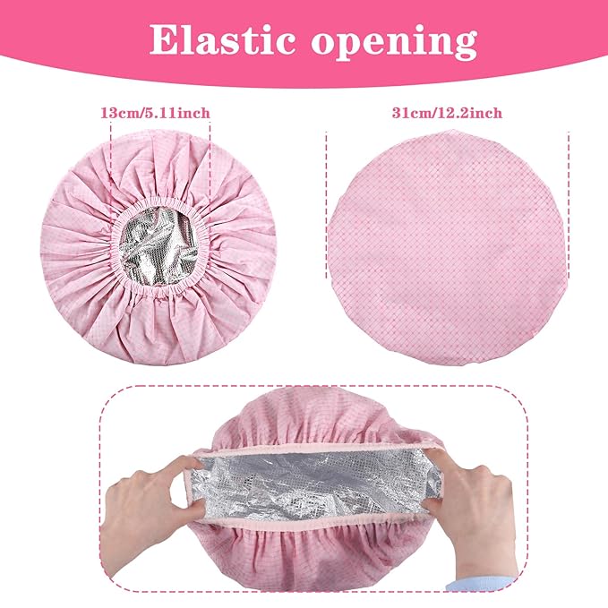 2Pcs Pink Deep Conditioning Hot Oil Hair Treatment Caps, Double Layer, Waterproof Deep Conditioning Hair Cap, Reusable Shower & Steam Caps
