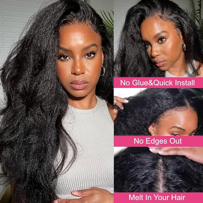 Julia Hair U Part Human Hair Wigs for Women 12A Kinky Straight Braizlian Human Hair Glueless Upart Wig No Glue No Sew in Beginner Friendly 180% Density No Lace Yaki Hair Wig 26 Inch