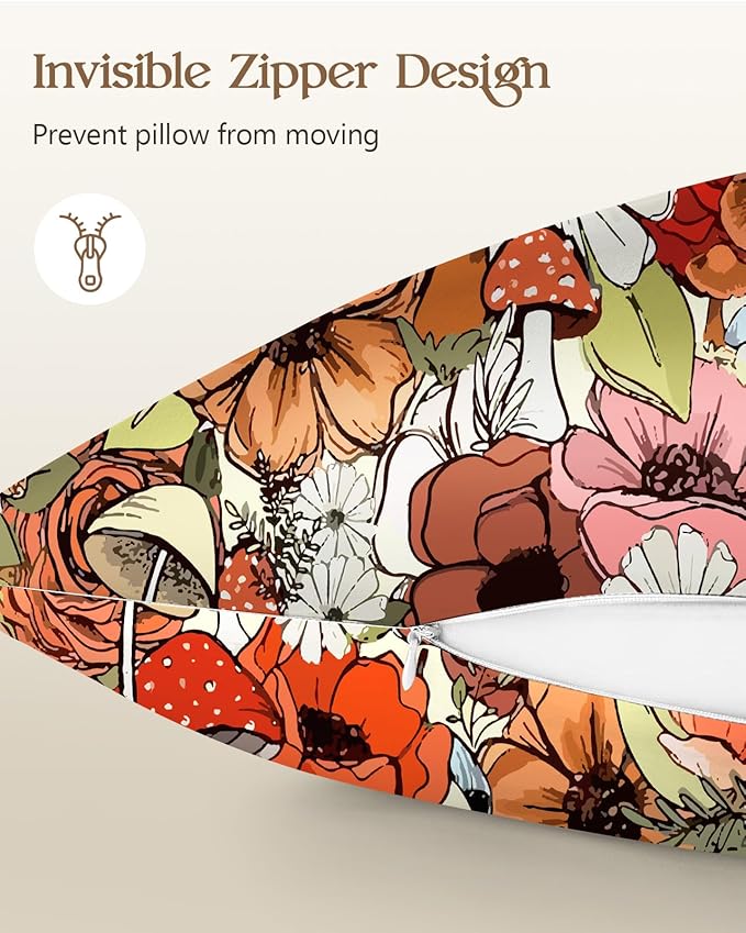 Silk Pillowcase 2 Pack - Cute Pillow Cases 20" x 26" Standard Size Set of 2 for Hair and Skin Smooth Soft Breathable with Hidden Zipper Cooling Pillow Covers for Sleeping, Mushroom Bushes