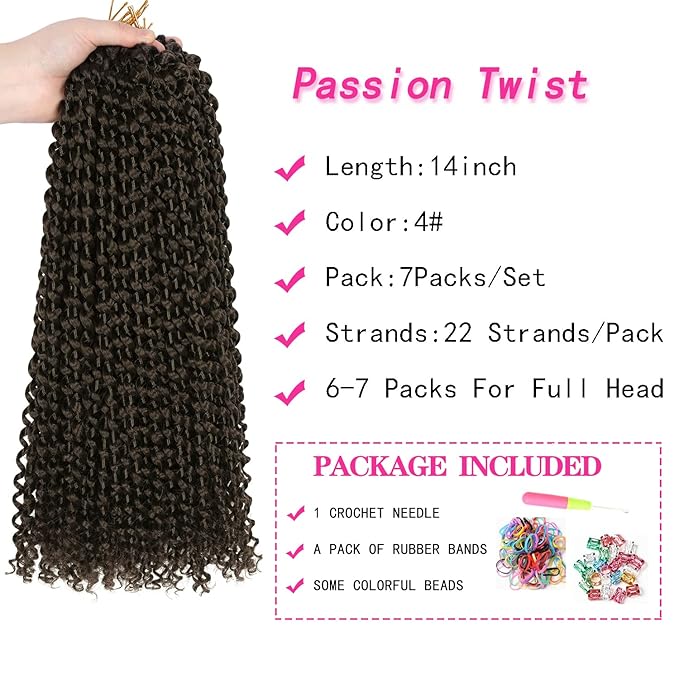 Ubeleco Short Passion Twist Hair,14 Inch Water Wave Crochet Hair For Women 22 Strands/Pack Passion Twist Crochet Hair Bohemian Synthetic Curly Braiding Hair Extensions (14 Inch (Pack of 7), #4)