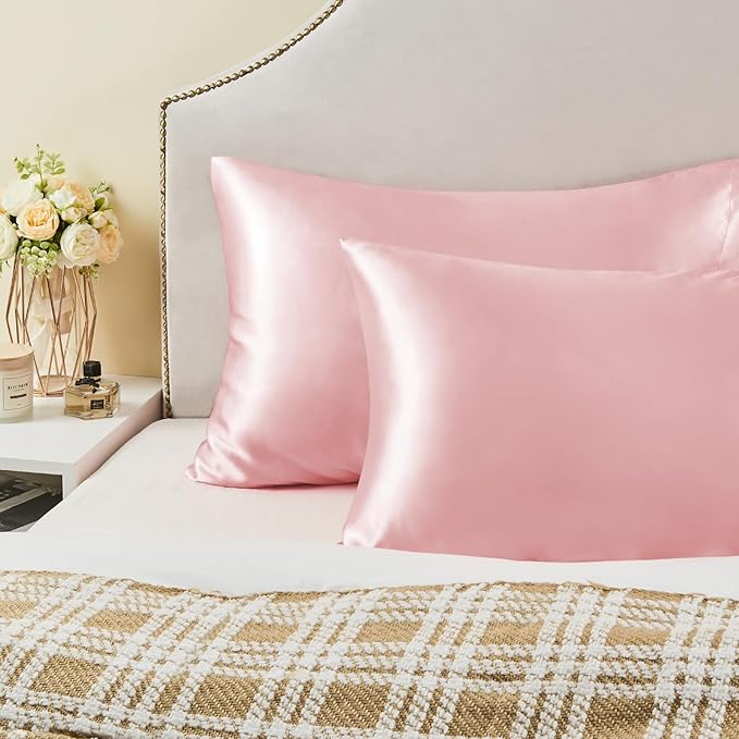 BEDELITE Satin Pillowcase for Hair and Skin, Super Soft and Cooling Similar to Silk Pillow Cases 2 Pack with Envelope Closure, Gift for Women Men(20"x36" King Size, Pink)
