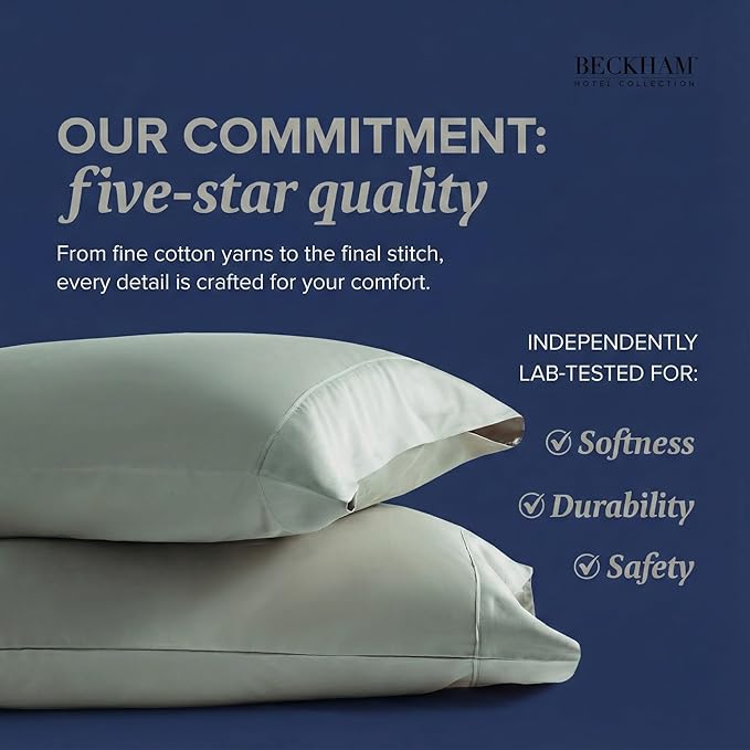 Beckham Hotel Collection 100% Cotton Pillow Cases Standard/Queen Size Set of 2, 500TC, Luxury Sateen Pillowcases, Open End, Breathable, Moisture-Wicking, Aqua Gray