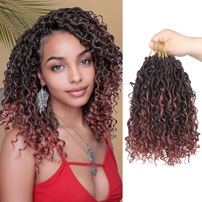 Goddess Locs Crochet Hair 10 Inch 9 Packs Synthetic Faux Locs Crochet Hair for Black Women, River Locs Hair Extensions Style Pre looped Crochet with Curly Ends