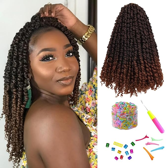14 Inches 8 Packs Passion Twist Crochet Hair-Ombre Brown Pre-twisted Passion Twists,Pre-Looped Crochet Braids Made Of Bohemian Hair Synthetic Braiding Hair Extensions (14 Inch(Pack of 8), T30)