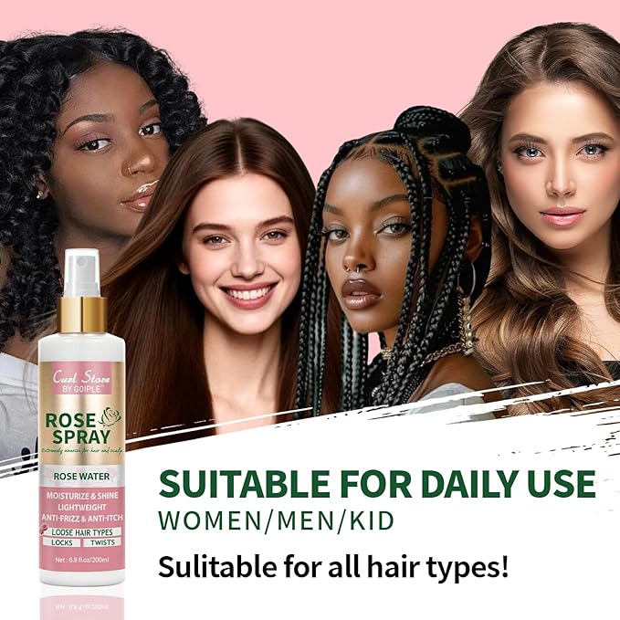 6.8Fl.oz Rose Water Hair Spray for Scalp Moisturizing, Natural Loc Gel for Retwist, Rosewater for Hair Refreshing