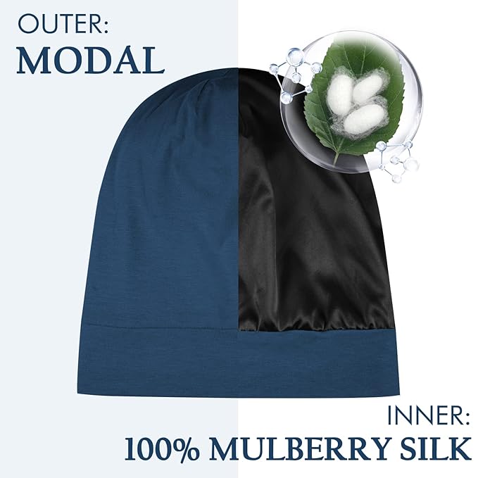 OLESILK Mulberry Silk Bonnet for Men, Mens Bonnet for Curly Hair, 100% Real Silk Hair Bonnet for Sleeping, Night Cap for Frizzy, RoyalBlue