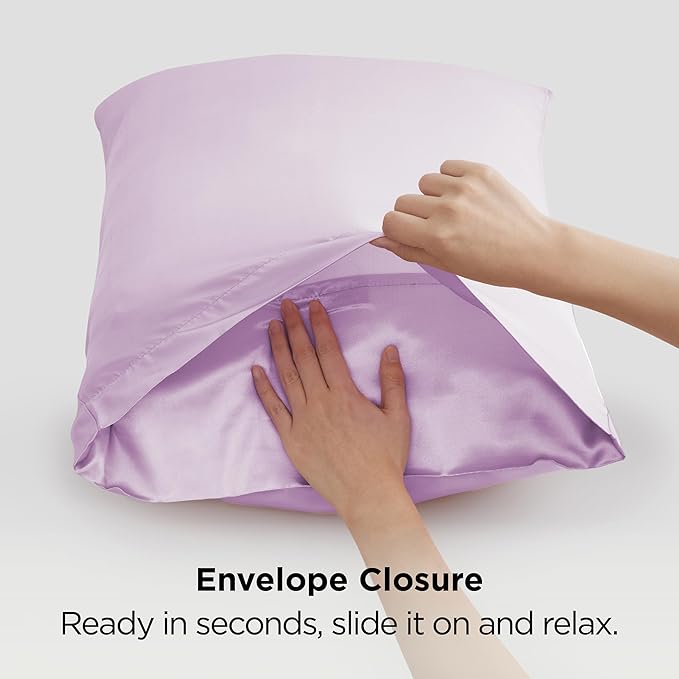 Bedsure Satin Pillowcase 2 Pack Similar to Silk Pillow Cases Standard Size, Pillow Case for Sleeping Women with Envelope Closure, Gifts for Women Men, Navy, 20x26 Inches, 2pcs