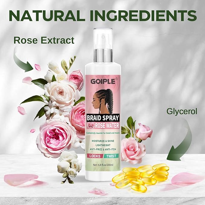 Braid Spray Rose Mint for Dreads, Dreadlocks, Locks - Rose Water Braid Spray No-Water Braid Shampoo for Locs, Twists, Weaves - Rinse-Free Dreadlock Shampoo for Build-Up, Odor, Itch & Flakes 2PCS