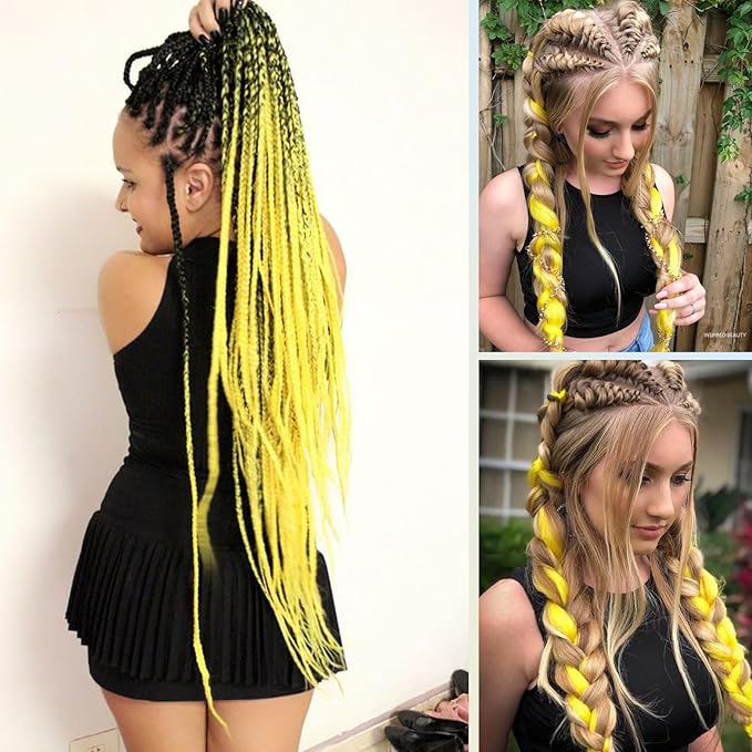 Yellow Pre stretched Braiding Hair 2 Packs Pre feathered Braid Hair Extensions 30 Inches Hair Braids