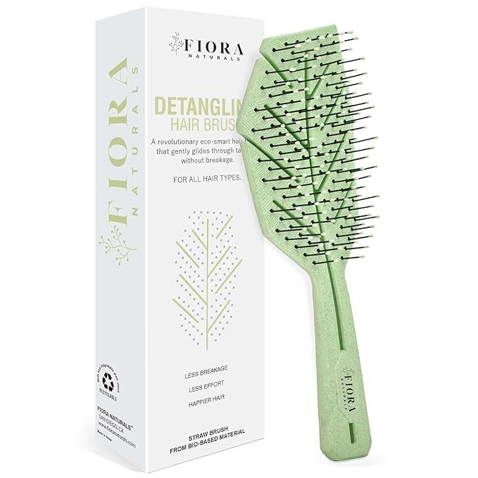 Fiora Naturals Hair Detangling Brush for Women - Detangler Hair Brush w/Flexible Soft Bristles- Gently Glides Through Tangles - Curly, Fine, Dry and Shower Wet HairBrush, cepillo para cabello - Green