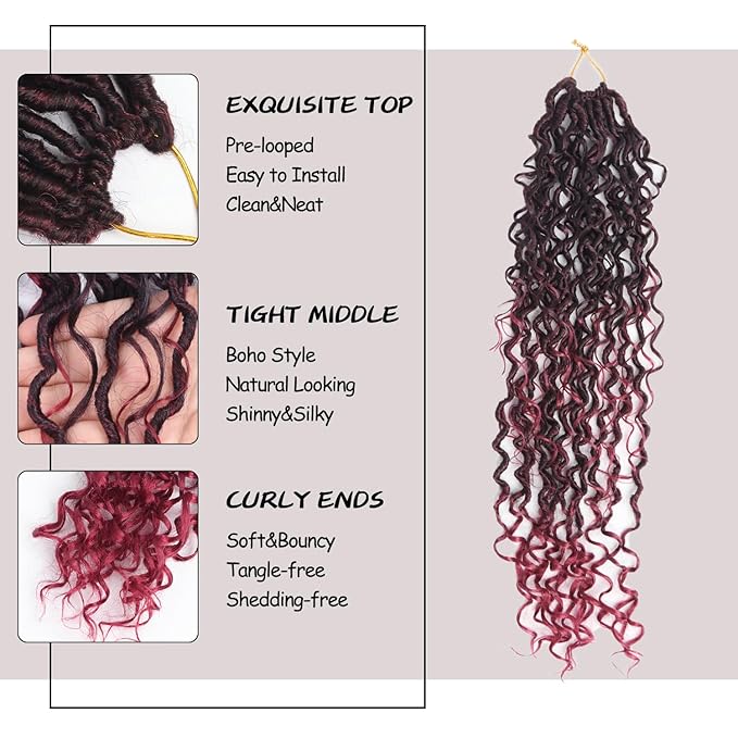 Goddess Locs Crochet Hair 22 Inch 9 Packs Synthetic Faux Locs Crochet Hair for Black Women, River Locs Hair Extensions Style Pre looped Crochet Locs with Curly Ends