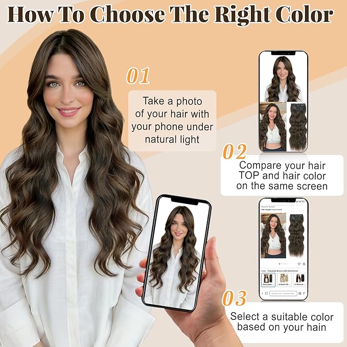 ALXNAN Clip in Hair Extensions for Women,Chocolate Brown with Dark Brown Long Wavy Hair Extensions Clip Ins 4PCS 20 Inch Synthetic Soft and Natural Thick Hair Pieces for Women