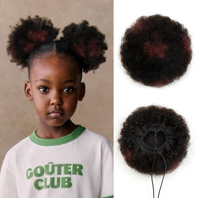isheeny Medium Human Hair Bun For Girls 5-8 Years Old, Natural Human Hair Drawstring Ponytail Hair Extensions H1-99j For Little Girls, Curly Bun Hairpiece, Soft, And Durable For Repeated Use