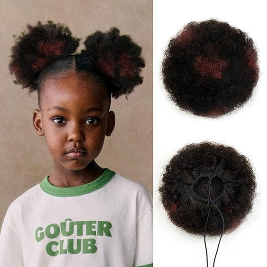 isheeny Medium Human Hair Bun For Girls 5-8 Years Old, Natural Human Hair Drawstring Ponytail Hair Extensions H1-99j For Little Girls, Curly Bun Hairpiece, Soft, And Durable For Repeated Use