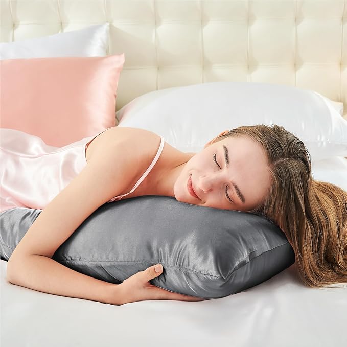 BEDELITE Satin Body Pillow Cover, Super Soft and Cooling Body Pillow Pillowcase for Hair and Skin, Breathable Silky Full Long Pillowcase Cover(20"x54", Dark Grey)